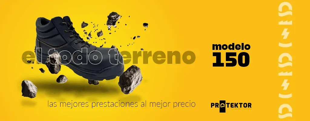 ¿Qué significan S1, S2, S3, S4 y S5 en el calzado de seguridad?: Bota de seguridad color negro en fondo amarillo.